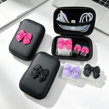 6件組 3D蝴蝶結充電器保護套組，包含數據線保護套/充電頭外殼/線材夾與收納袋，黑色便攜硬殼可收納全套配件，適用 Apple 18/20W 快充保護與收納，適合學生日常通勤，多功能數位裝飾禮物送給閨蜜甜美女孩 - 彩色 - 查看 3