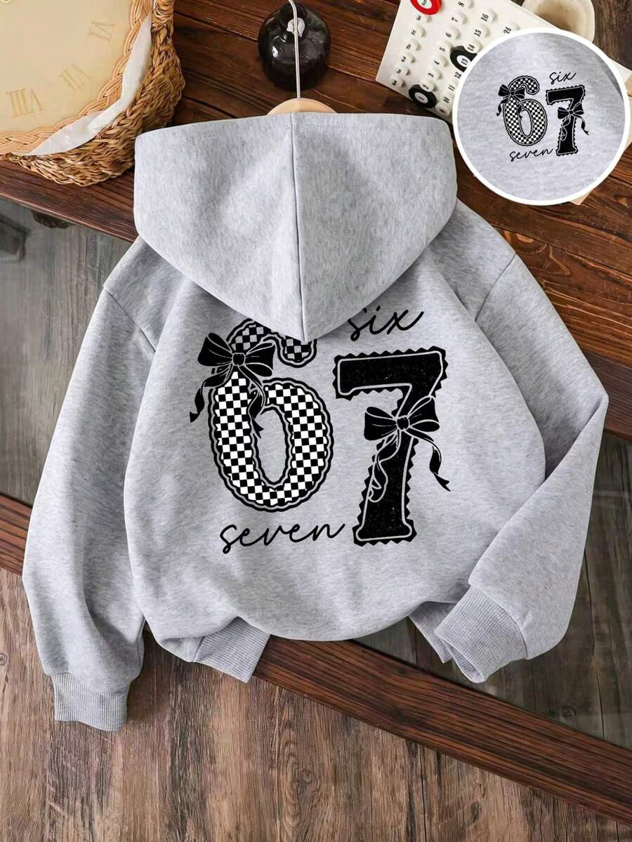Tween Girl Number Pattern Warm Sweatshirt - Grey - View 1
