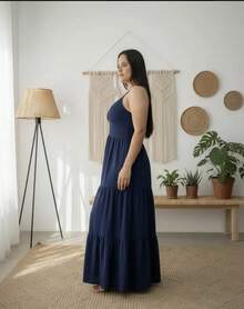 Women's Duna Ruffled Maxi Dress With Built-In Bra - Elegance, Lightness And Perfect Drape. - Navy Blue - View 6