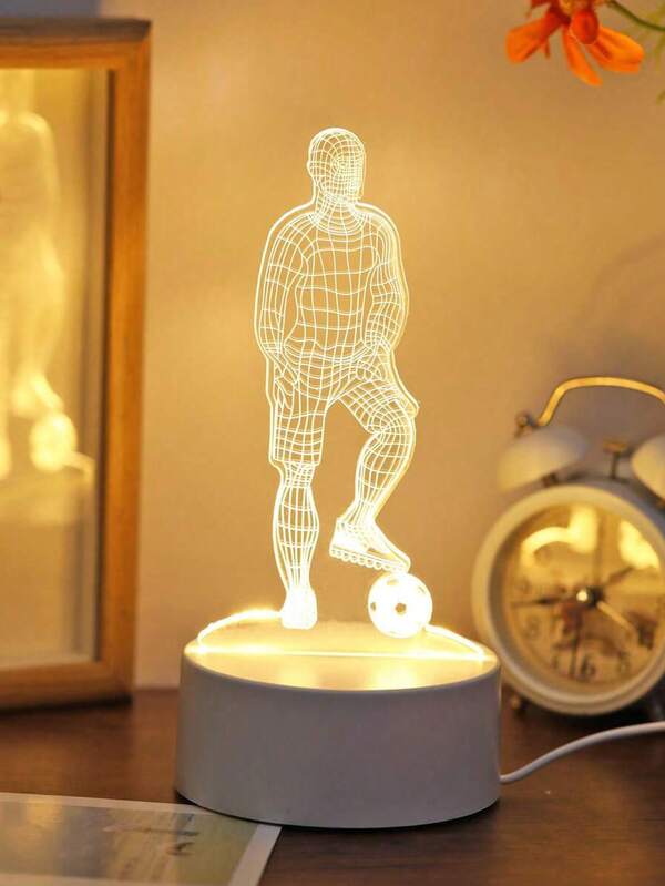 1件 USB供電足球員3D壓克力夜燈，室內床頭裝飾，臥室書桌裝飾夜燈，家居裝飾夜燈，足球愛好者的完美生日禮物，壓克力面板LED檯燈，創意運動主題臥室裝飾