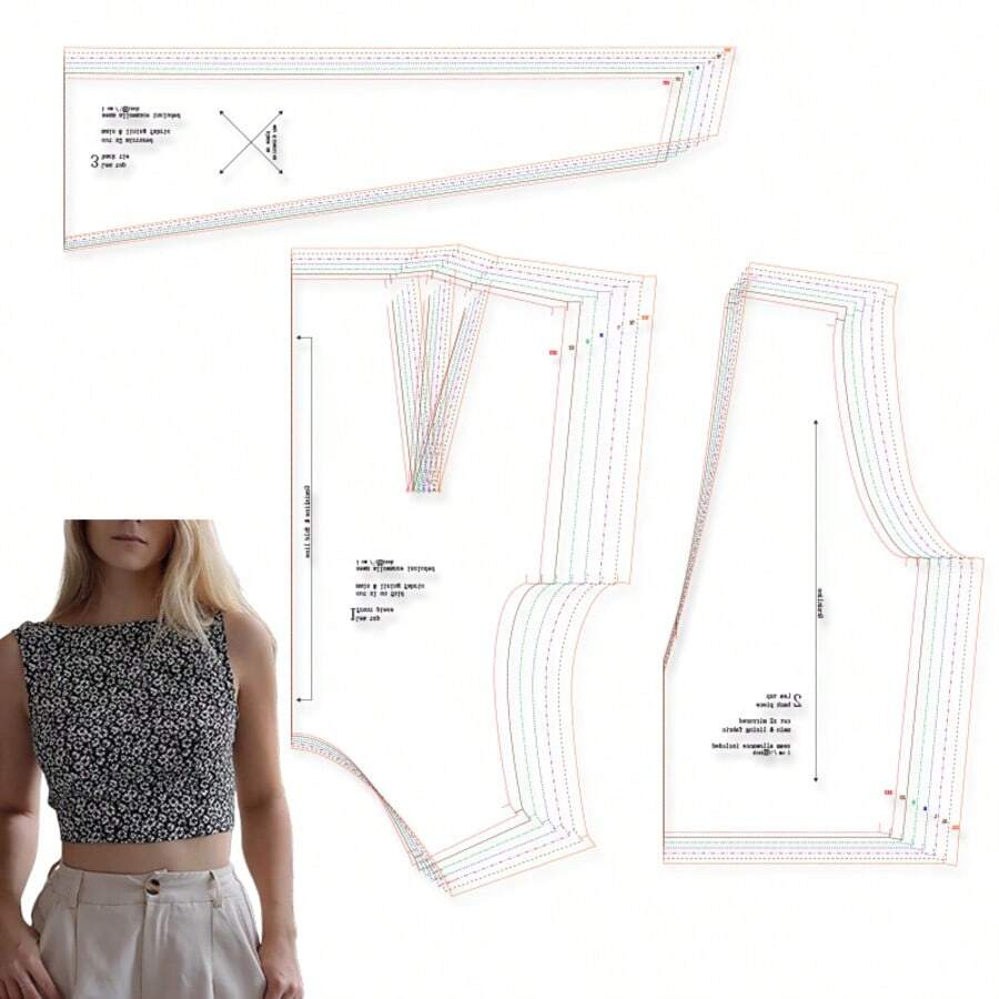 Back Tie Top Multi-Size Women's Sewing Patterns, 1:1 Scale Garment Sewing Patterns, Clothing Prototype Patterns, Perfect Sewing Templates For Tailoring And Fashion Design – The Ultimate Gift For Sewing Enthusiasts - CL0046 - View 1
