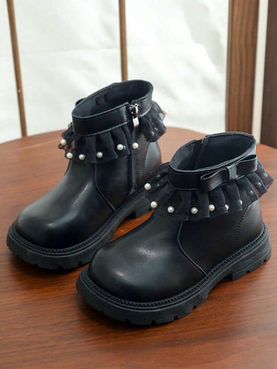 Girls' Fashion Boots, Ankle Boots, Student Premium Ankle Boots With Side Zipper - Black - View 1