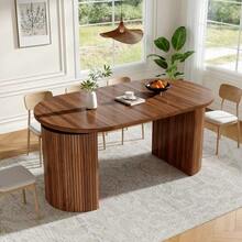 Extendable Dining Table With Hidden Storage Compartment, Thickened Tabletop For High Stability, Flexibly Adaptable For Small Spaces, Kitchen, Study And Living Room, MDF Tabletop, Dark Brown - 深棕色 - 查看 4