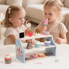 1 Set Kids Wooden Ice Cream Shop Pretend Play Toy, Realistic Ice Cream Dessert Cake Store Role Play Set - 彩色 - 查看 2