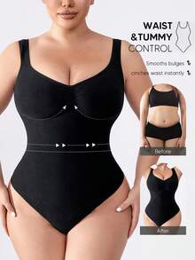 Tummy Control Thong, Nude Wide Strap Shapewear, Suitable For Casual Wear - Black - View 3