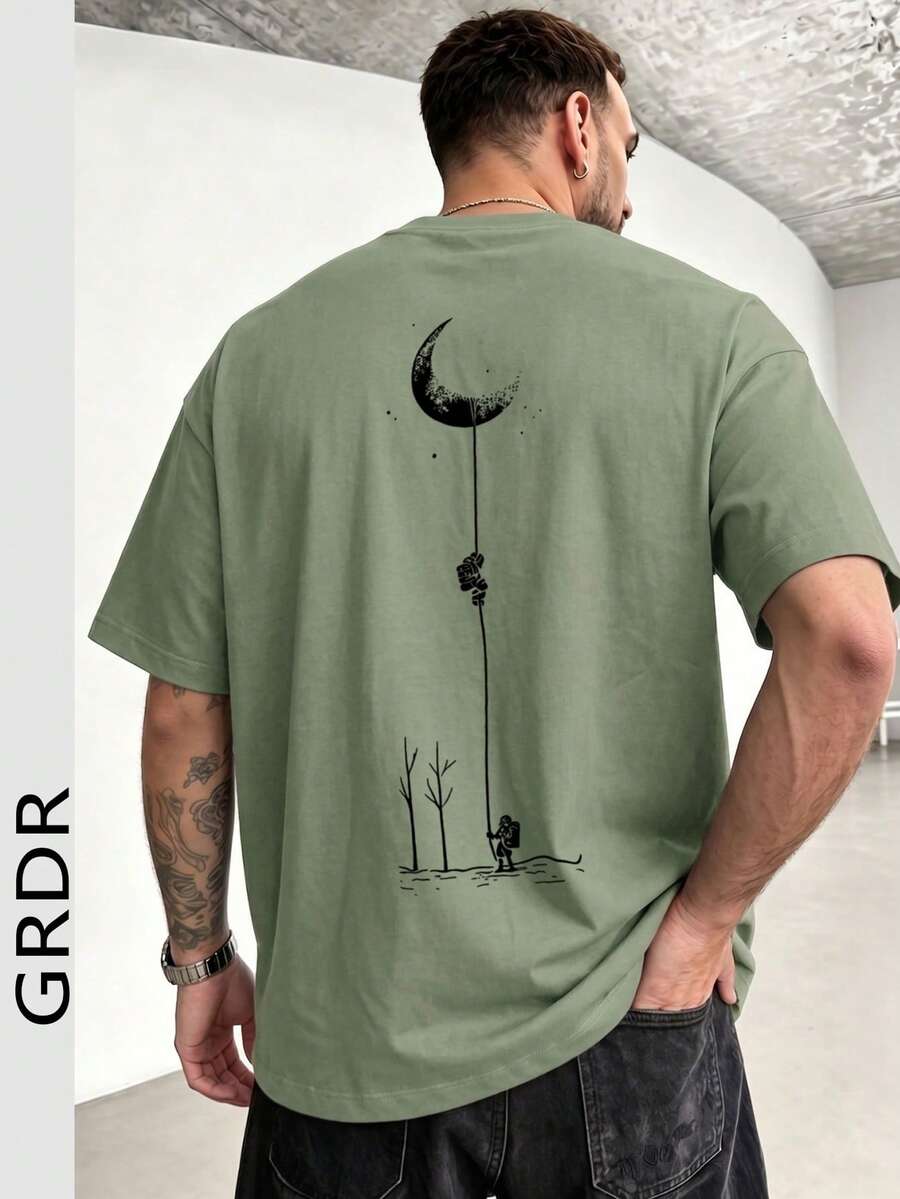 GRDR 男士时尚印花宽松短袖T恤 | 精致设计 | 夏季必备 | 易于搭配,展现您的风格 - 薄荷綠 - 查看 1
