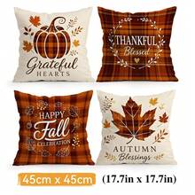 4 Stücke Herbst-Kariert Kürbis Ahornblatt Muster einseitig bedruckte Kissenbezüge/Kissenbezüge, Multi-Szenen Atmosphäre Dekoration Kissenbezüge geeignet für Wohnzimmer Sofa Schlafzimmer, ohne Kissenfüllung, 40x40cm/45x45cm/50x50cm - Verschiedenfarbig - Übersicht 12