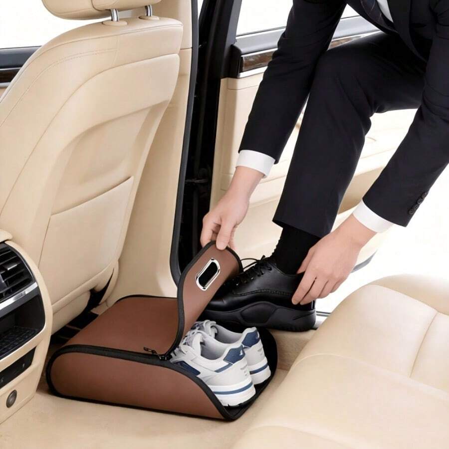 Portable Car Shoe Storage Box, PU Material, Car Interior Organizer Storage Box, Trunk Storage Box, Vehicle Supplies Storage, Passenger Seat Shoe Storage, Black/Brown Optional