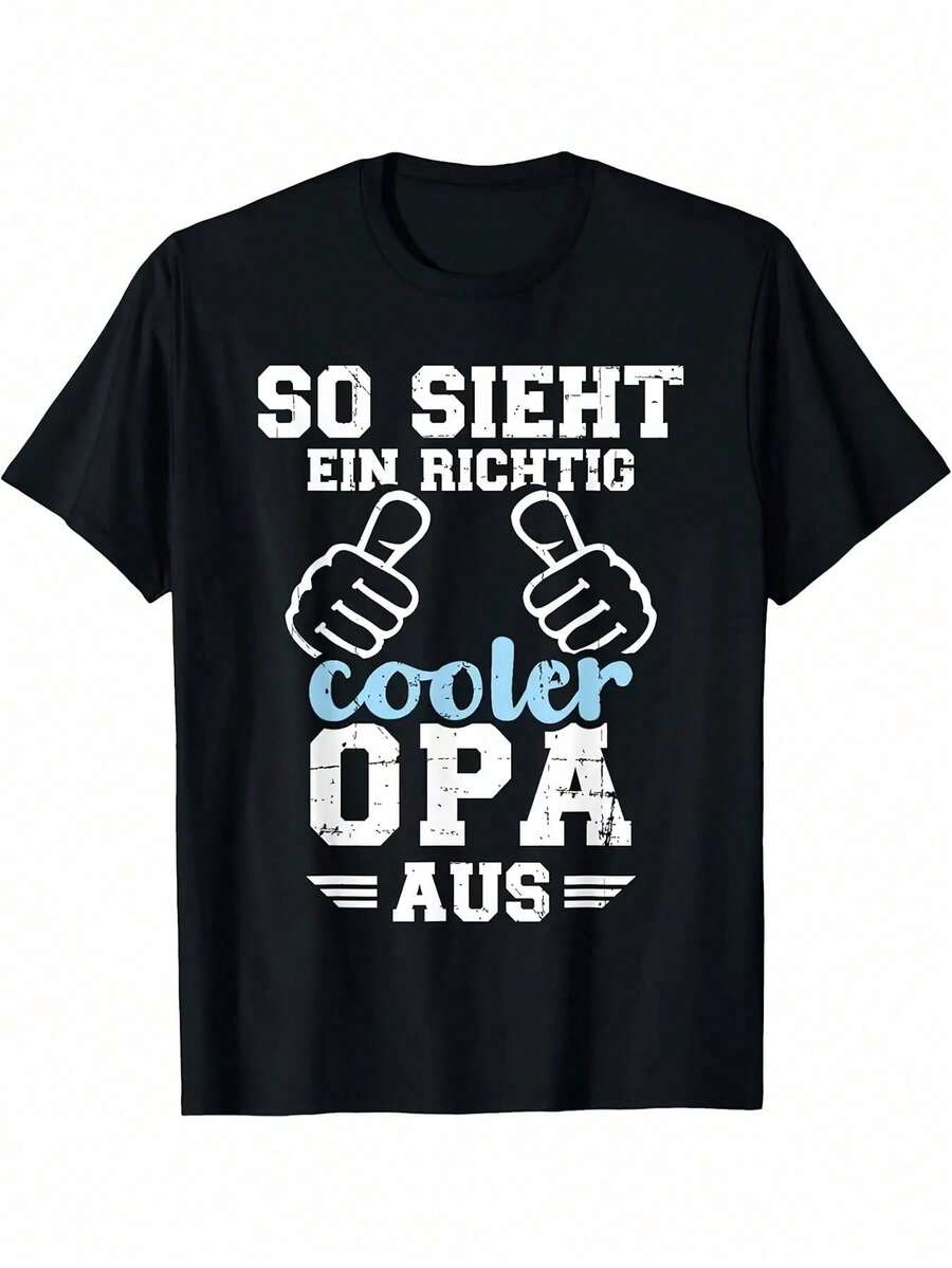 Funny Men's T-Shirt With A German Quote: "This Is What A Really Cool Grandpa Looks Like," Black, Crew Neck, Lightweight And Non-Stretch, Short Sleeves - Black - View 1