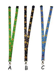 1pc Sunflower Print Long Lanyard With Detachable Safety Buckle And Lobster Clasp, Universal Halter For Campus Card, ID Badge, Access Card, Keys And Phone, Suitable As Gift Or Daily Use - Multicolor - View 1