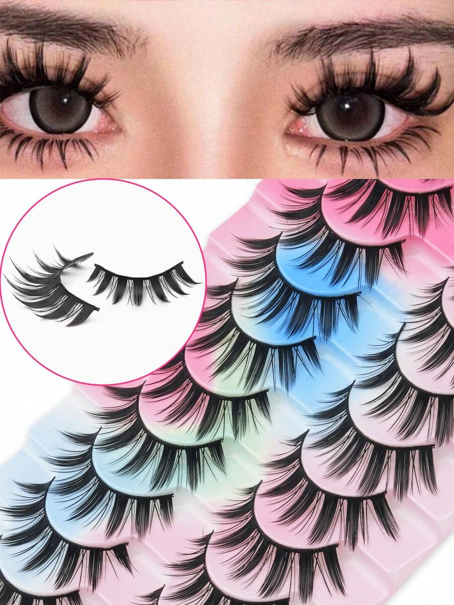 10 Pairs Large Demon Spiky Tail False Eyelashes - Natural Look, Pointed Cat Eye, Korean Anime Style - Lightweight, Reusable, Easy To Apply - Spiky Manga Lashes - View 1