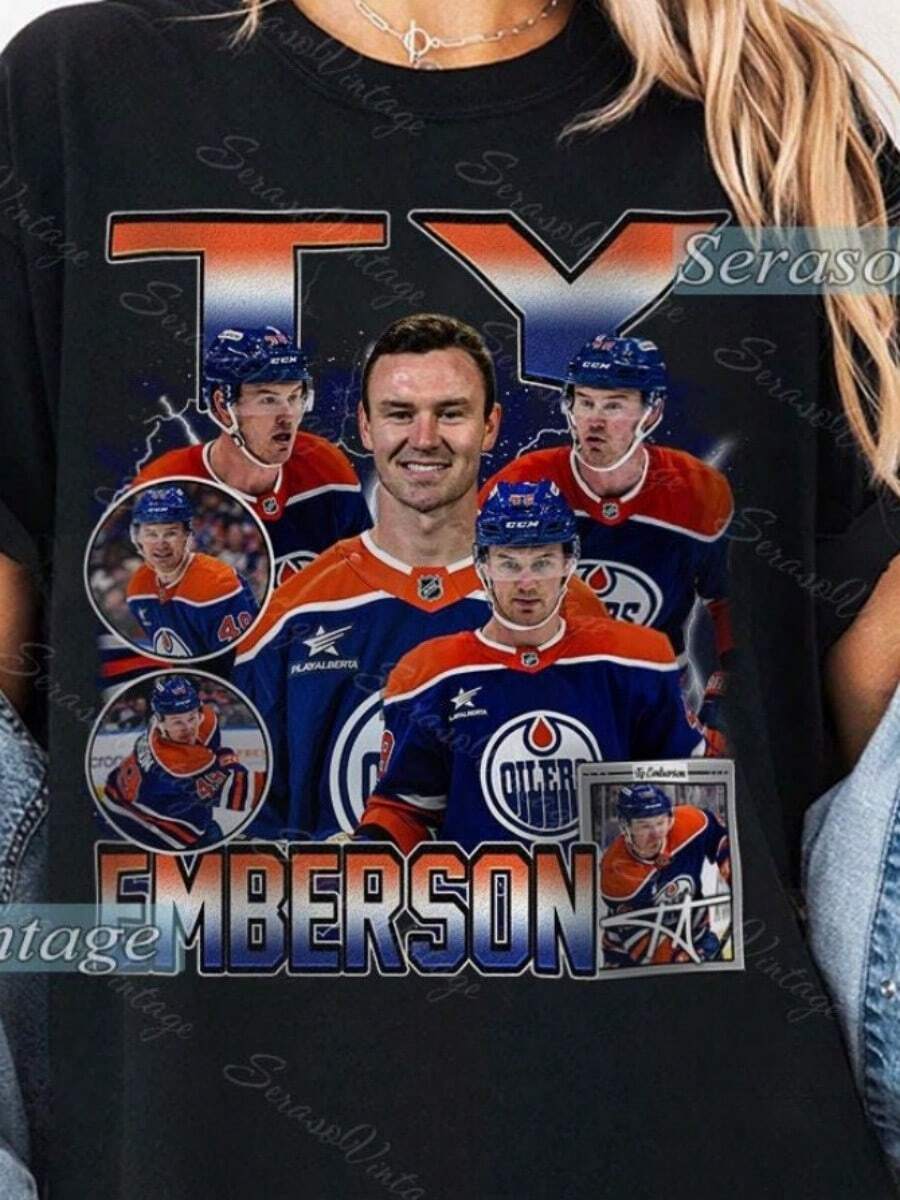 Ty Emberson Shirt, Edmonton Hockey Sweatshirt, Hockey Fan Shirt, Emberson T-Shirt, Bootleg Rap Tee, Hockey Player Tshirt - Black - View 1