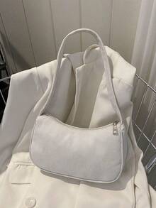1 pieza Bolso bandolera de pana de unicolor con cremallera, accesorio perfecto para atuendos de otoño de mujer, para el Día de San Valentín - Blanco - Ver 3