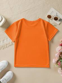 Summer Fashion Short Sleeve T-Shirt For Kids "STAY COOL My Daddy Is A FIREFIGHTER" With Fire Truck Cartoon Print, Casual Outdoor Top NY-DX9673 - 酒紅色 - 查看 2