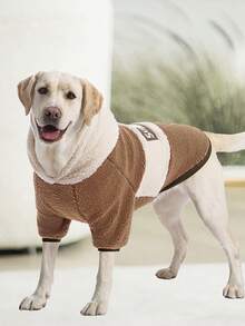 1pc Cute Pet Hooded Jacket, Soft & Comfortable Knitted Style, Suitable For Medium To Large Dogs, Thickened Warm Winter Clothing For Puppies, Applicable To French Bulldog, Labrador, Rottweiler - Khaki - View 5