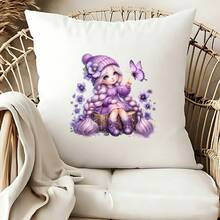 1/2/3pcs Purple Hair Butterfly Girl Heat Transfer Sticker | Gentle Cartoon DIY Heat Transfer Decal, Braided Hair Purple Dress Girl With Violet And Purple Butterfly, Suitable For T-Shirts, Sweatshirts, Sweaters, Canvas Bags, Gentle And Healing - Multicolor - View 6