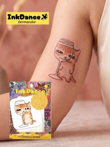 1 Set "Naughty Cat" Temporary Tattoo Stickers, Funny Expression Cute Kitten Realistic Tattoo, Waterproof, Realistic Tattoo Effect, Colorful, Easy To Apply And Remove CSX051 - Multicolor - View 1