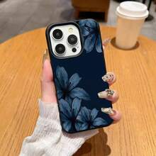 1pc TPU Material Blue Background Lily Flower Pattern Phone Case Compatible With IPhone 17 Pro Max/17/16 Pro Max/15/13/12/11/ S20 FE/A15/S24/A55/ Note 11/Note 12/Note 13 Pro Full Coverage Anti-Fall Soft Shell Phone Protective Cover - Black - View 2