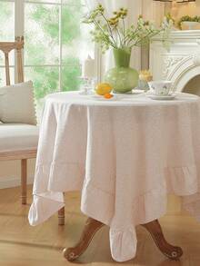 1pc Fresh Green Leaf Edge French Country Tablecloth, Romantic French Style Decorative Fabric, Kitchen / Dining Room / Room / Home / Dining Table / Coffee Table Universal Use, Suitable For Kitchen Home Decor Kitchen Decor Room Decor Dining Table Decor Dining Table Decor Coffee Table Dining Room Tablecloth Square Tablecloth - Pink - View 7