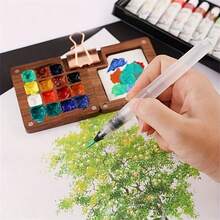 5pcs Mini Acrylic Paint Set, Portable Travel Watercolor Set, 8/15 Grid Palette, Clips, Sketchbook, Brushes, Includes 12 Colors, Wooden Grid Paint Box, Suitable For Painters, Artists - Sets - View 9
