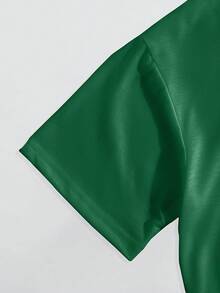 Camiseta de manga corta con cuello redondo y estampado de letras REIB - Verde Oscuro - View 3