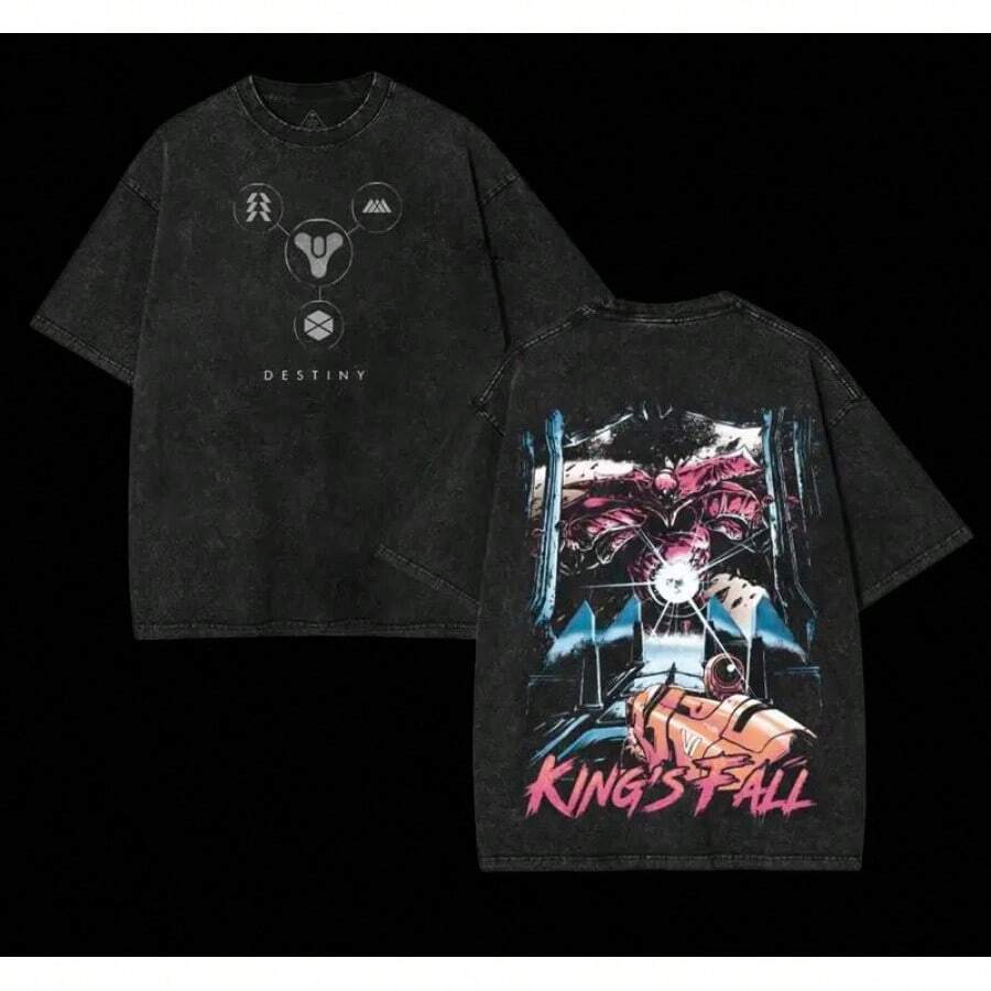 Camisetas de San Valentín, Camiseta Lavada Destinys 2 para Hombre, Videojuegos Y2K, Camisetas Retro Casuales Y2K, Camisetas de Verano con Cuello Redondo, Camisetas Hipster de Diseño, Ropa Ma - Negro - Ver 1