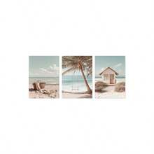 3Pcs Neutral Boho Beach Canvas Wall Art, Palm Swing, Beach Basket & Coastal Hut Prints, Calm Coastal Farmhouse Decor For Living Room Bedroom, Soft Tropical Home Decoration, Frameless - 834 - View 14