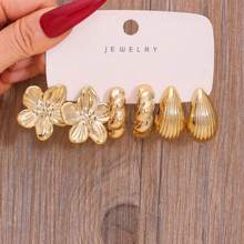 6/18PCS Fashionable Elegant Flower, Starfish And Geometric Elements Gold Metallic Earring Set, Women's Fashion Earring Set, Suitable For Daily Wear And Vacation, Gift (Lightweight CCB Material, Non-Fading) - Gold - View 4