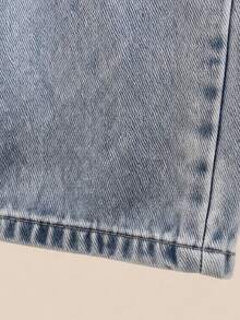 Tween Girls Heart Embroidered Elastic Waist Wide Leg Jeans Loose Straight Denim Pants Cute Casual Everyday Outfit - Light Wash - View 6