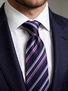 1pc Men's 8cm Wide Premium Striped Tie, Suitable For Business Banquets, Wedding Events - Multicolor - View 4