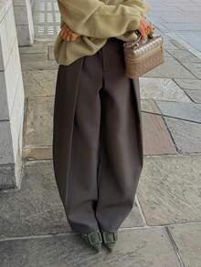 SMILE CHIC 2026 Autumn/Winter New Back To School Season Vintage Versatile Curved Pleated Wide-Leg Pants, Simple Tailored Cut, Height-Enhancing And Slimming - Khaki - View 4