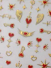 2pcs Golden Foil Heart Nail Art Stickers Golden Hot Stamping Heart-Shaped Bow Nail Decals Nail Charming 5D For Nail Decoration DIY - Multicolor - View 4