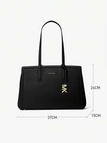 Michael Kors MK Laila 中號女款皮革托特包，休閒單肩包，經典通勤托特手提包，適合購物、旅行 - 黑色 - 查看 6