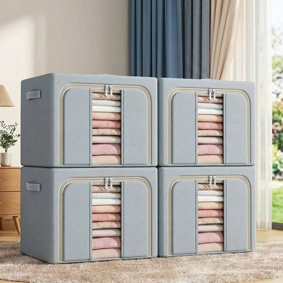 4x Clothes Storage Bags – 66L Large Collapsible Storage Box With Zips For Bedding & Clothes - View 1
