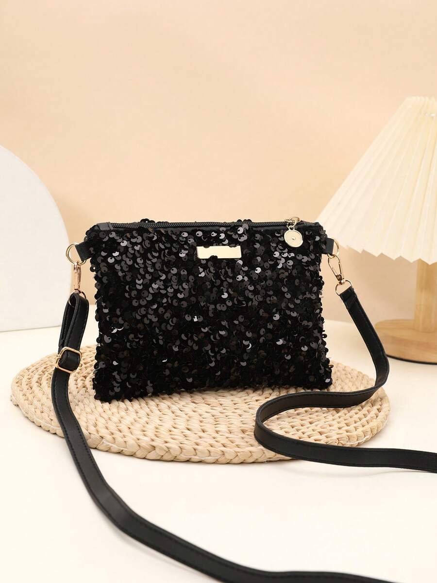 Fashion Sequin Women's Handbag Small Square Bag Shoulder Crossbody Bag - Black - View 1