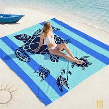 1pc Oversized Striped Turtle Sand-Proof Quick-Dry Beach Towel Mat, Suitable For 1-3 Adults - Lightweight, Durable Polyester Fabric - Perfect For Travel, Camping, Hiking And Leisure Beach Time, Beach Mat, Picnic Mat, Camping Ground Cover - Multicolor - View 1