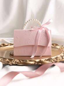 1/5/10Pcs Faux Pearl Decorative Gift Bags, Minimalist Party Packaging Bags, Pink Gift Bags With Handles, Paper Gift Boxes With Pearl Handles Decoration, Suitable For Valentine's Day And Wedding Gifts,Embossed Flower Boxes For Mini Packaging Bags - Pink - View 2