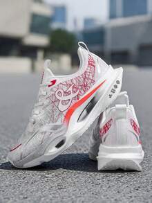 Chaussures de course pour hommes, chaussures de sport polyvalentes à plaque de carbone pour hommes, chaussures de course légères et amorties, chaussures de fitness basses, semelle amortie, conception durable et facile à nettoyer, convient pour la marche, le port décontracté, style sportif minimaliste - Blanc et rouge - Voir 3