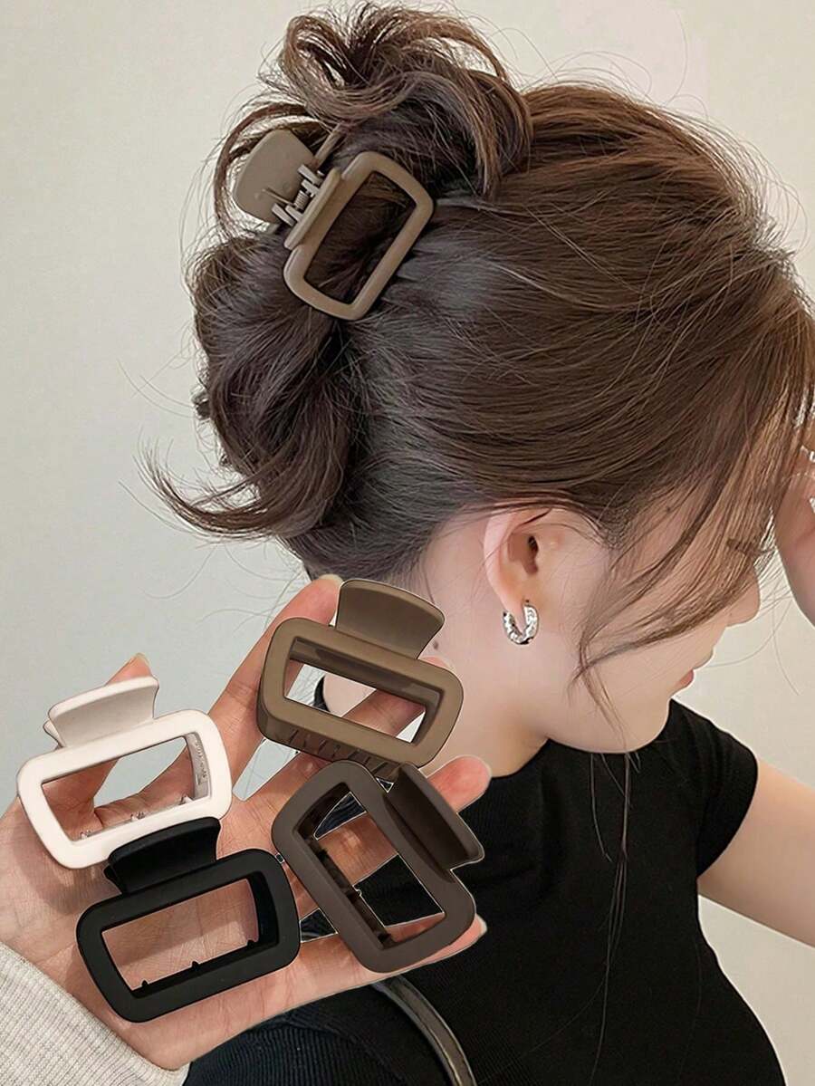 4pcs/1 Pc 5cm/1.97in Square Plastic Hair Clips In Black, White, Brown And Khaki, Stylish Hair Accessories, Claw Clip For Summer And Beach Vacation - 多色 2 - 查看 1
