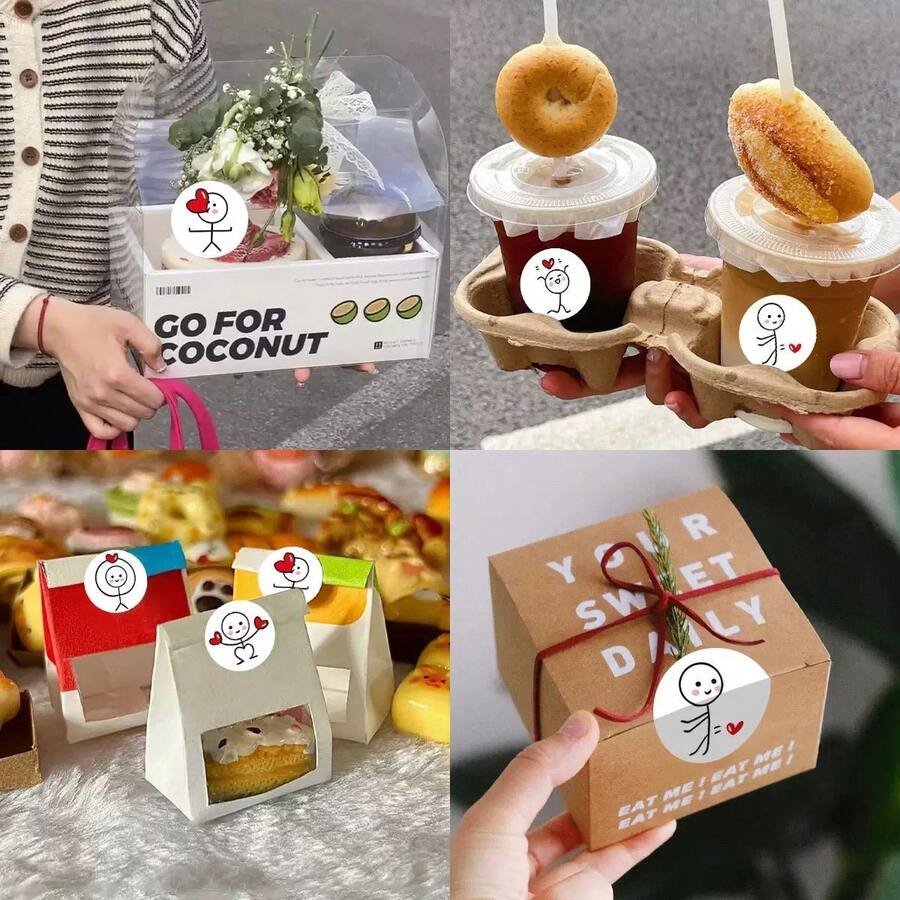 Pegatinas de embalaje de regalo para el Día de San Valentín, pegatinas de personas pequeñas, etiquetas creativas y lindas de dibujos animados, pegatinas para sellar diarios, 1 rollo