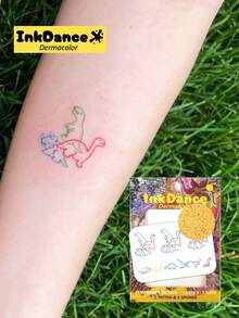 1 Set "Fine Line Dinosaur" Temporary Tattoo Stickers, Cute Y2K Dinosaur Realistic Tattoo, Waterproof, Realistic Tattoo Effect, Colorful, Easy To Apply And Remove CSX054 - Multicolor - View 7