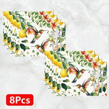 1pc/4pcs/6pcs, Home Decor, Floral & Bird Pattern Printed Linen Placemats, All-Season Use, Suitable For Dining Table, Washable Placemats, Coasters, Kitchen Placemats, Home Goods, Kitchen Supplies, Table Decor - Multicolor - View 13