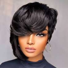 Short Pixie Cut Wig For Women Human Hair 1B/Purple Colored Short Wig For Layered Pixie Wigs Brazilian Human Hair Glueless Wig Daily Use,Party Wig None Lace Front Full Machine Made Wigs Throw On And Go Wig - Multicolor - View 16