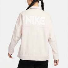 Nike 字母笑臉燈芯絨美式復古學院風 舒適翻領休閒運動夾克 女款 粉紅色 - 粉色 - 查看 5