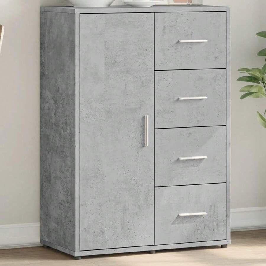 vidaXL Sideboard With Drawers, White, 60 X 31 X 84 Cm, Engineered Wood, Modern Rectangular Sideboard, Sturdy Storage Cabinet, Versatile Organizer, Stylish Living Room Cabinet - Concrete Dust - View 1