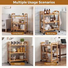 3-Tier Utility Cart 4-Wheel Mobile Shelving Organizer With 3 Hanging Hooks For Kitchen Living Room Bathroom Study - A - View 2