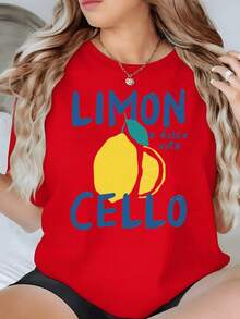 PremiumGráfico vibrante de limón entero y rodaja que transmite frescura mediterránea con texto inspirador que simboliza disfrutar la vida camiseta de mujer 100% algodónBestseller - Rojo - Ver 1