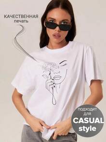 Camiseta blanca estampada - Unisex para uso diario de mujeres y hombres. Bonita camiseta blanca de verano, ropa casual, camisetas cómodas. - Blanco - Ver 1