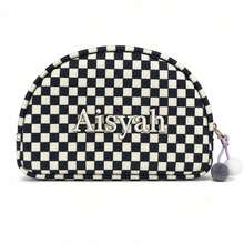 (Embroidered Custom) 1PC New Striped Shell Toiletry Bag, Fresh Macaron Color Palette, With Zipper And Personalized Custom Makeup Bag, Portable Toiletry Storage Bag For Travel, Random Color Pom Pom Design, Cute Gift For Family, Friends, Birthday, Holiday Essential - Multicolor - View 9