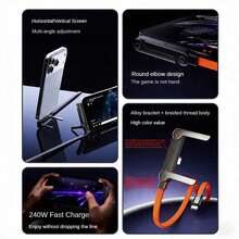 1pc Orange Braided 240W Alloy Metal Bracket Fast Charging Data Cable, Nylon Braided Material, Supports Fast Charging, Built-In Phone Stand, T-Shaped Folding Design, USB-C To Type-C Interface, Suitable For IPhone 17/16 Pro/16/15 Pro/15, S26/S25/S24/S23 And Other Models, Suitable For Home, Office And Travel Use - Multicolor - View 2